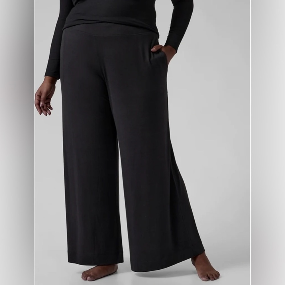 Athleta Well Rested Ribbed Sleep Wide Leg Pant Black